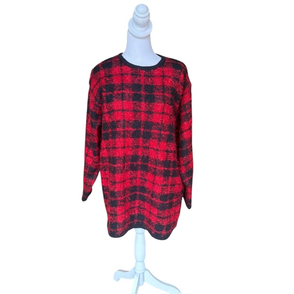 Paul Harris Design Vintage Plaid Fuzzy Mohair Blend Tartan Sweater Women Medium